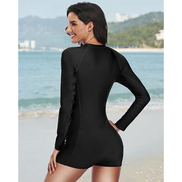 Daci Women Long Sleeve Rash Guard One Piece Boyleg Swimsuit, L, 141R001 - Picture 2 of 2